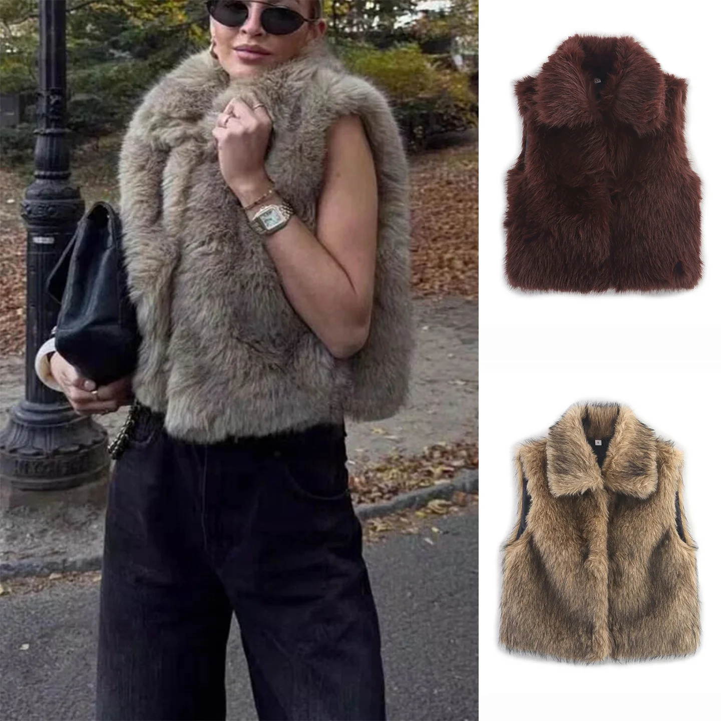 

Осенний новый женский дизайн, повседневный жилет с воротником-стойкой и эффектом искусственного меха, майка из полиэфирного волокна 00%