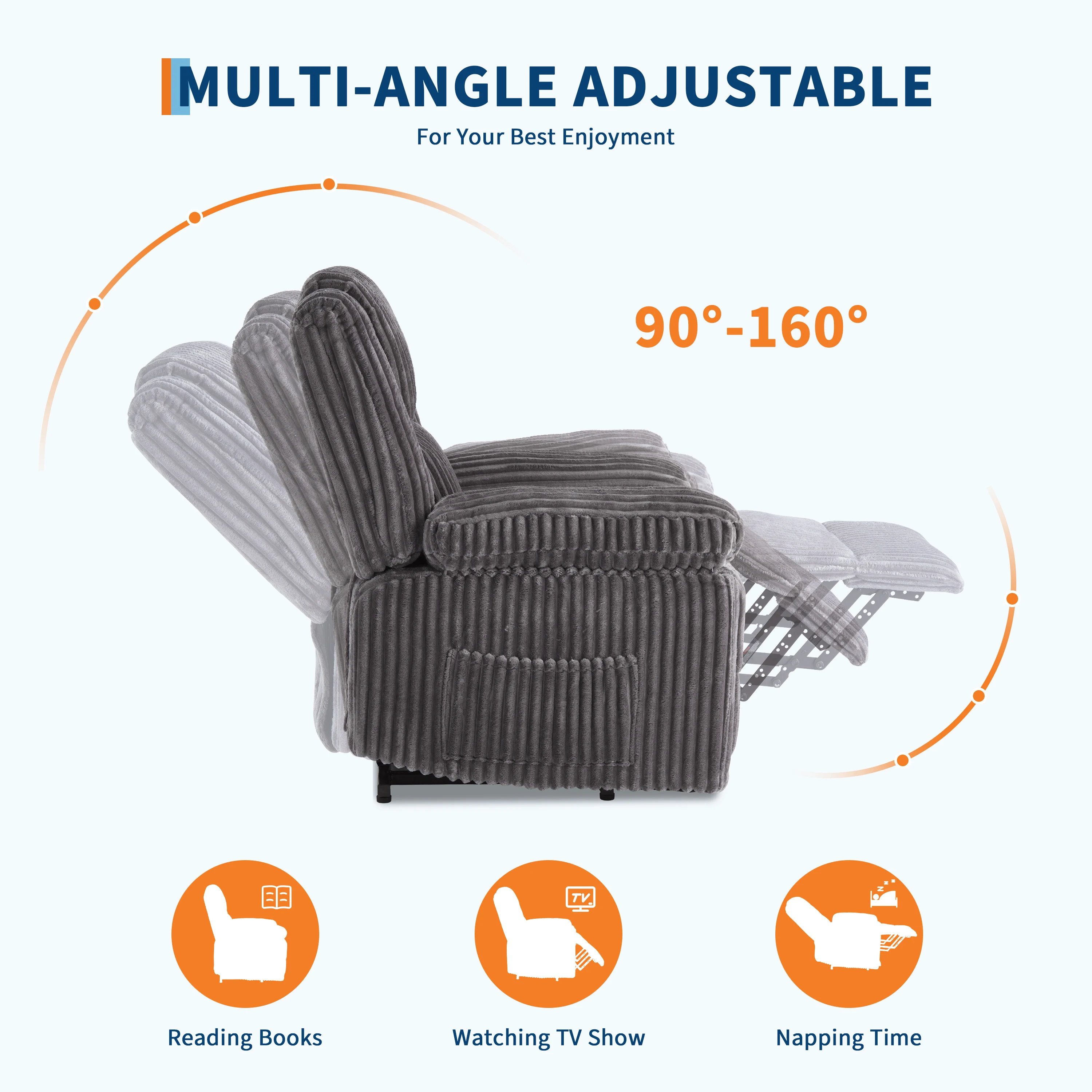 Manual Recliner Chair with Pillow Top Arms, Side Pocket & 330 lbs Capacity, Thickly Padded Corduroy Lazy Boy Style Lounge for Living Room, Bedroom & Home Theater