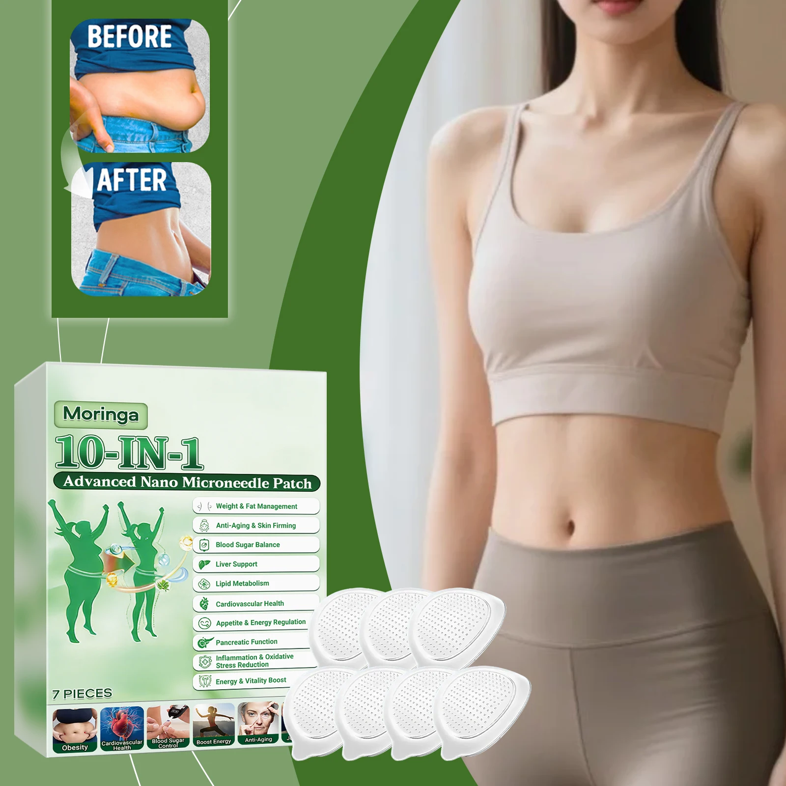 Moringa Nano Microneedle Patch 10 in 1 Weight Support Patch Metabolism Enhancer Body Contouring and Wellness Sticker