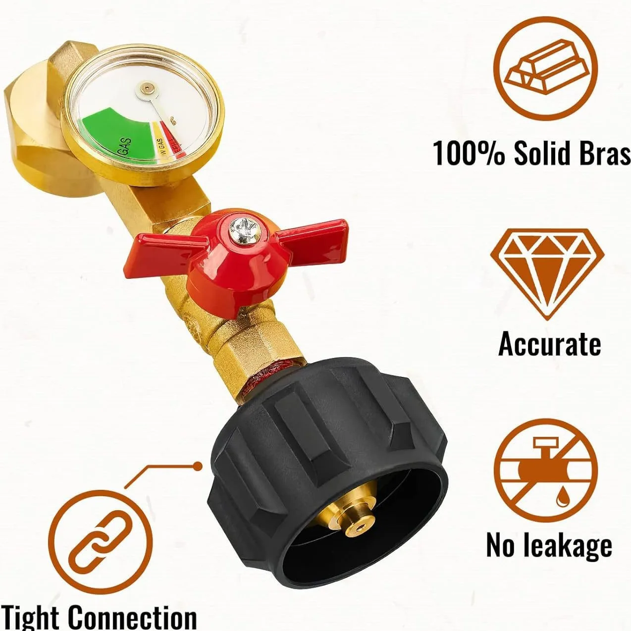 Popular New QCC Propane Bottle Gas Connector with Luminous Meter Ball Valve Gas Tank Gas Connector