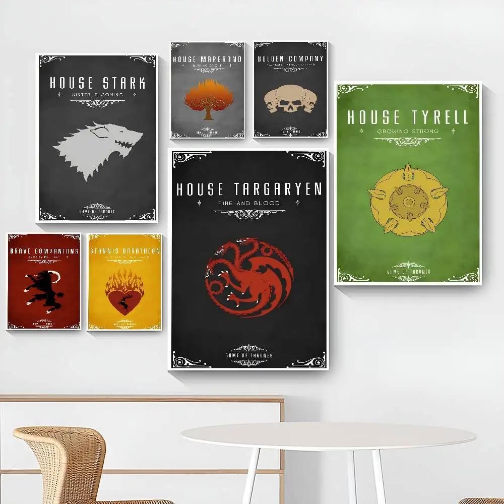 لعبة T-Thrones Family Logo ملصقات الفيلم الكلاسيكي HD جودة ملصق جدار الفن اللوحة دراسة الشمال ديكور المنزل #6