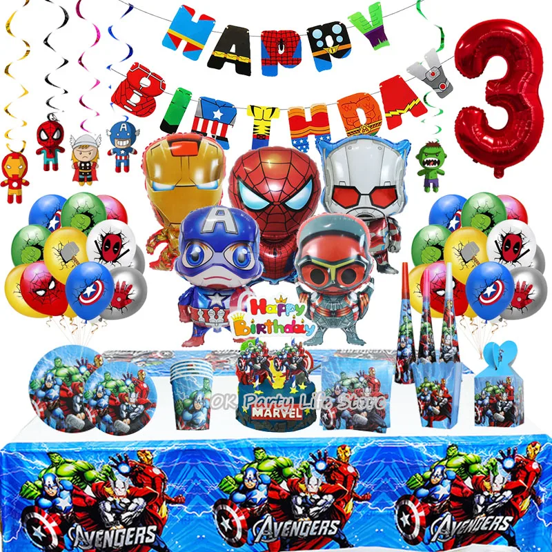 Marvel Avengers Birthday Party Decorations New Suit Latex Aluminum Foil Balloon Disposable Tableware Event Supplies Backdrop