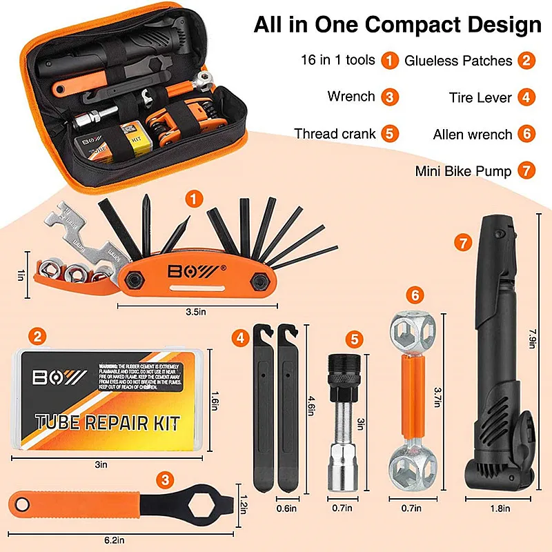 Bicycle portable tire repair kit, maintenance camping travel essential kit Bicycle repair kit safety emergency integrated tool