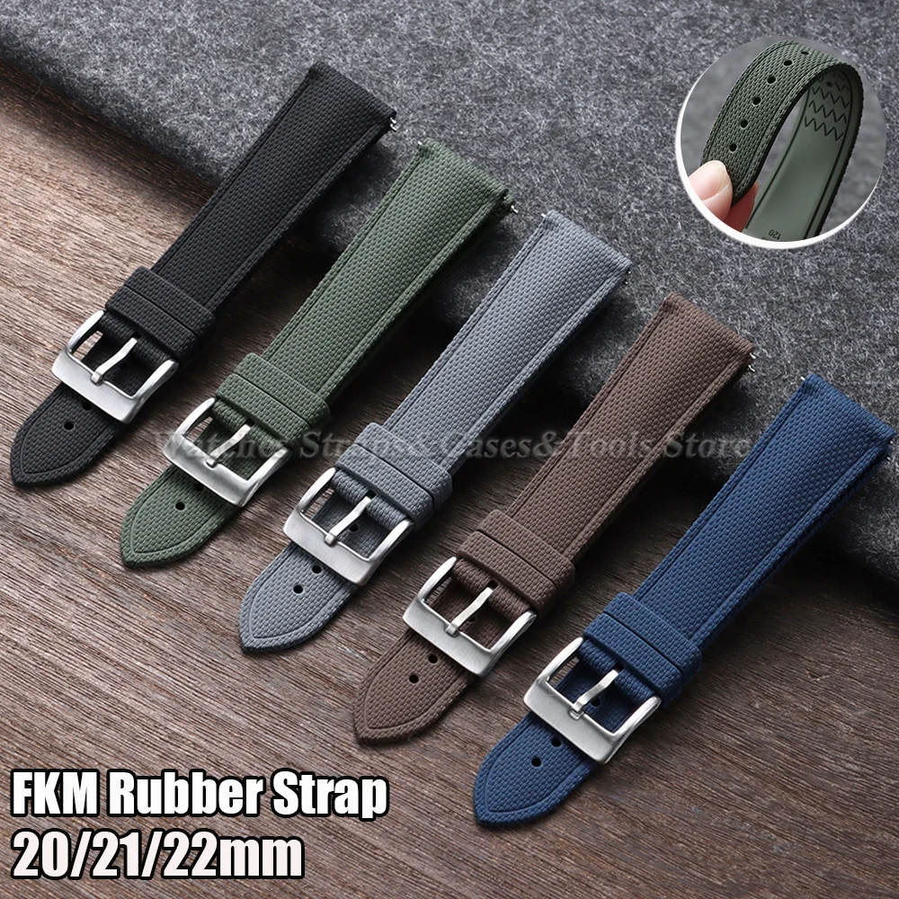 FKM Rubber Braided Watch Strap 20mm 21mm 22mm for Omega for Seiko for Rolex Band QuickRelease Woven Texture Replacement Bracelet