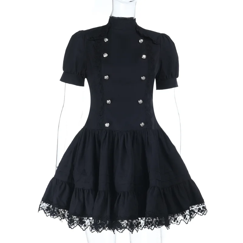 Vestido de lolita Vintage gótico oscuro francés de verano para mujer Y2K estético Punk Puffed manga Mini vestido Harajuku ropa subcultural