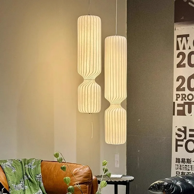 

Wabi Sabi style Japanese staircase pendant light, long silk pendant light, living room, bedroom, bedside, long combination light
