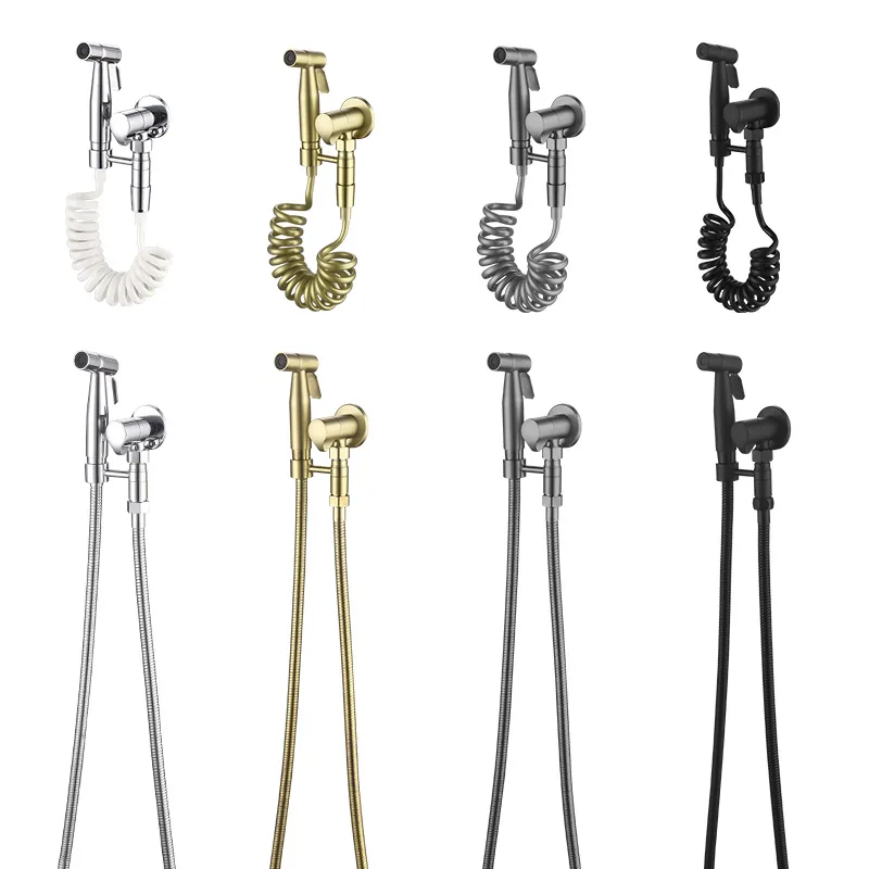 

Brass Angle Valve Bracket Bidet Spray Gun Shower Faucet Set SS Nozzle Body Cleaner Bathroom Accessories Toilet Spray Gun