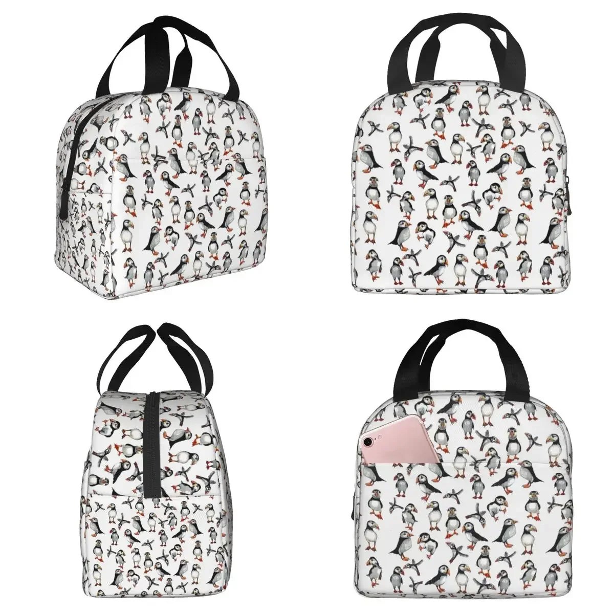 Puffins Pattern Insulated Lunch Bag for Kids School Cooler Thermal Food Box Tote Portable Lunch Boxes Container