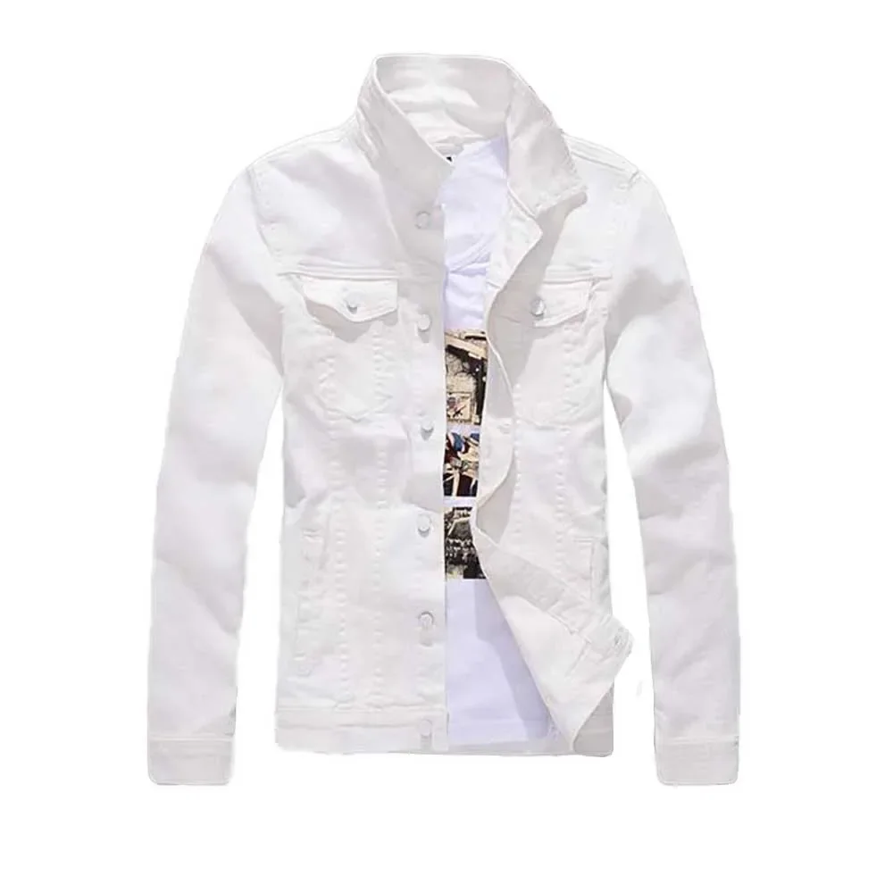 

New Fashion Men Denim Jacket Cowboy White Jeans Jacket Men Casual Slim Fit Jeans Jacket Cotton Coat OUTWEAR Male Clothes