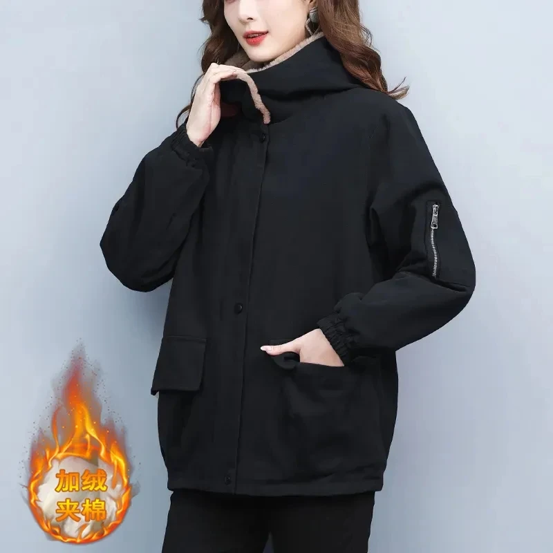 2025 herbst/Winter Neue Plüsch Verdicken Parkas frauen Koreanische Ausgabe Medium Lange Mit Kapuze Baumwolle Jacke Weibliche Lose beiläufige Mantel