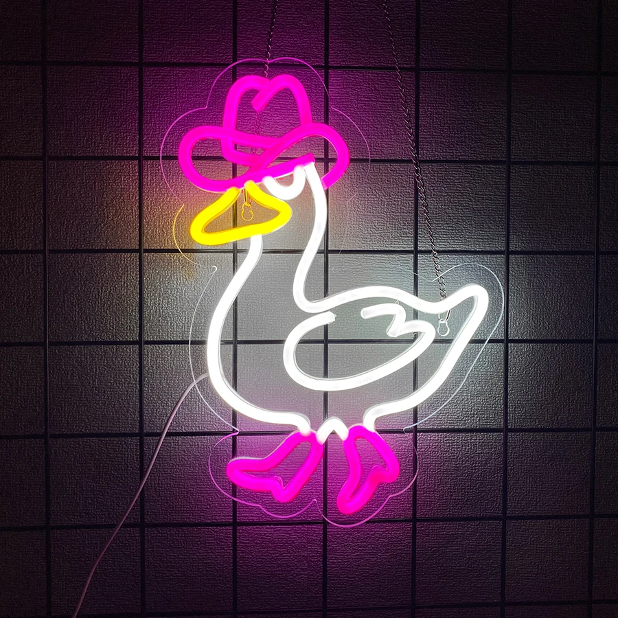 Sinais de néon da série de pato dos desenhos animados, ícones de led de pato amarelo bonito feitos à mão, usados para quarto, casa, sala de jogos, bar, decoração de arte de escritório.