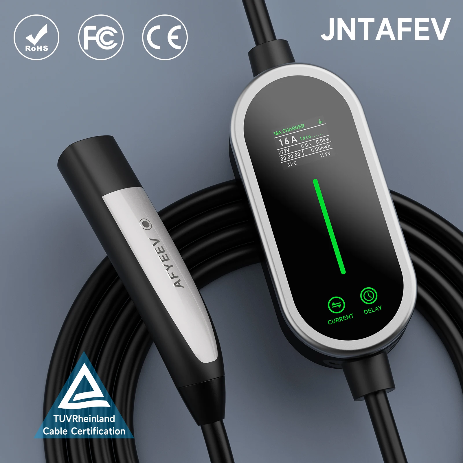 JNTAFEV EV-Ladegerät, tragbar, 3,6 kW, TS-NACS-Ladestecker, 2,8-Zoll-LCD-Bildschirm mit Set-Verzögerungsplan, Ladestation für Tesla-Autos