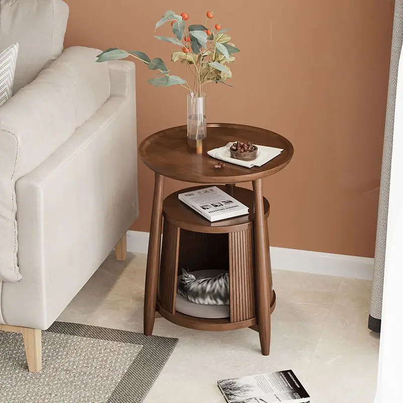 Japanese-style solid wood household sofa, small edge, corner, round creative bedside table, low table cat nest cat house