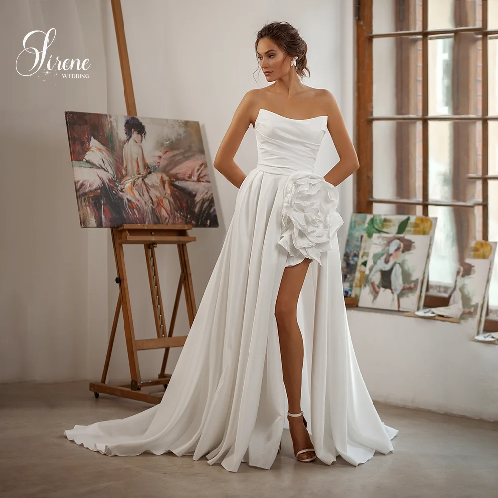 Sirene a-line زهرة ثلاثية الأبعاد فتحة عالية بدون أكمام بدون حمالات بدون ظهر طول الأرض فستان زفاف 2025 بسيط فيستدو دي نوفيا مخصص
