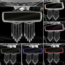 Luxury Rhinestone Tassels Car Interior Rearview Mirror Decoration Charm Flower Crystal Rear Mirror Ornaments Car Accessories