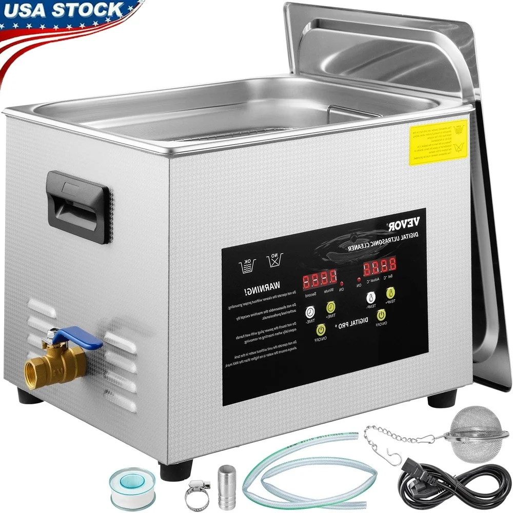 15L Digital Ultrasonic Cleaning Machine 600W 40KHz Jewelry Eyeglasses Multi-purpose Heater Timer Stainless Steel Home Use