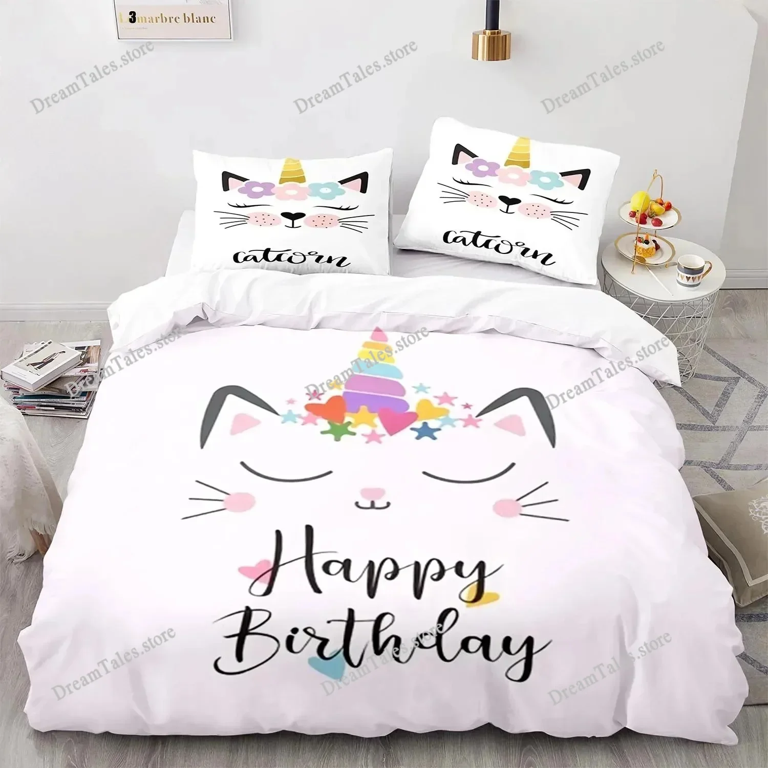 

Rainbow Cat Bedding Set Single Twin Full Queen King Size Kawaii Girl Bed Set Aldult Boys Bedroom Duvetcover Sets 3D Print Boys