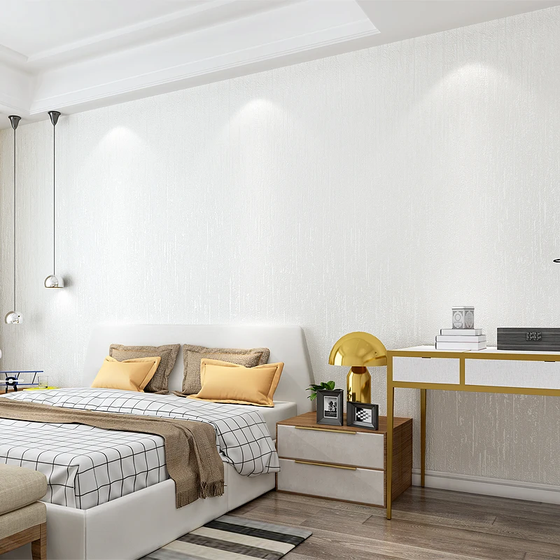 Modern Minimalist 3D Plain Non-Woven Wallpaper Living Room Diatom Ooze Pure White Nordic Solid Color Background Wallpaper