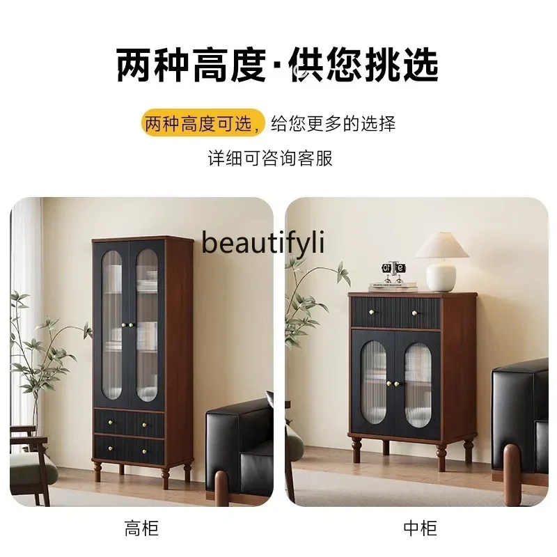 

X18 Retro style living room home can be against the wall solid wood wine cabinet multi-layer storage storage cabinet storage