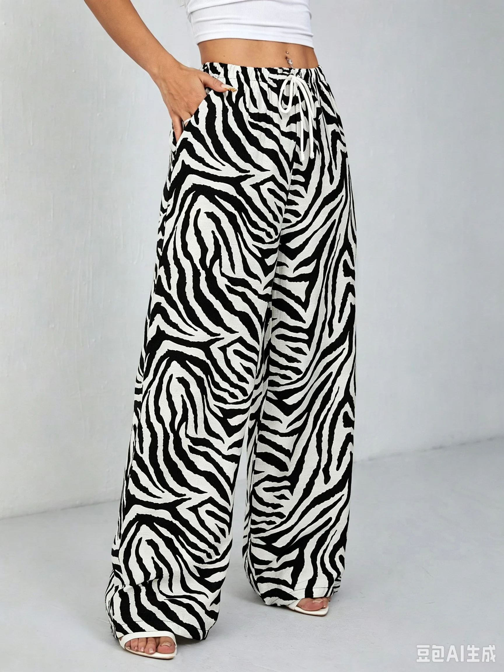 2026 Hotsale Women Milk Silk Zebra Print Wide Leg Pants, Elastic Drawstring Waist Loose Flowy Casual Summer Beach Trousers