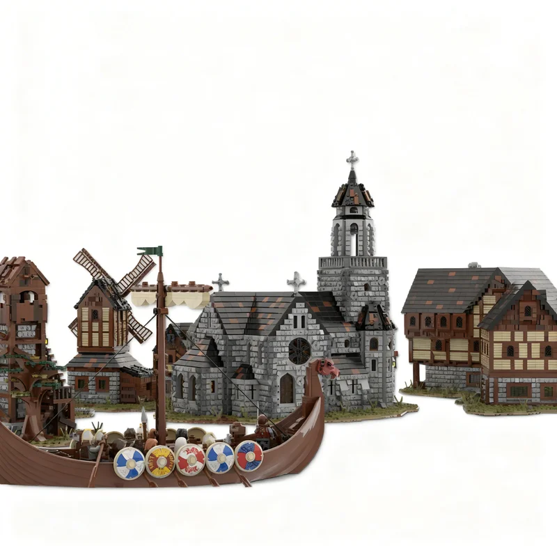 35718pcs MOC MEDIEVAL VILLAGE BUNDLE Castle Model Building Blocks Creative Gift DIY Display Decor Adult Premium Kids Desk Home