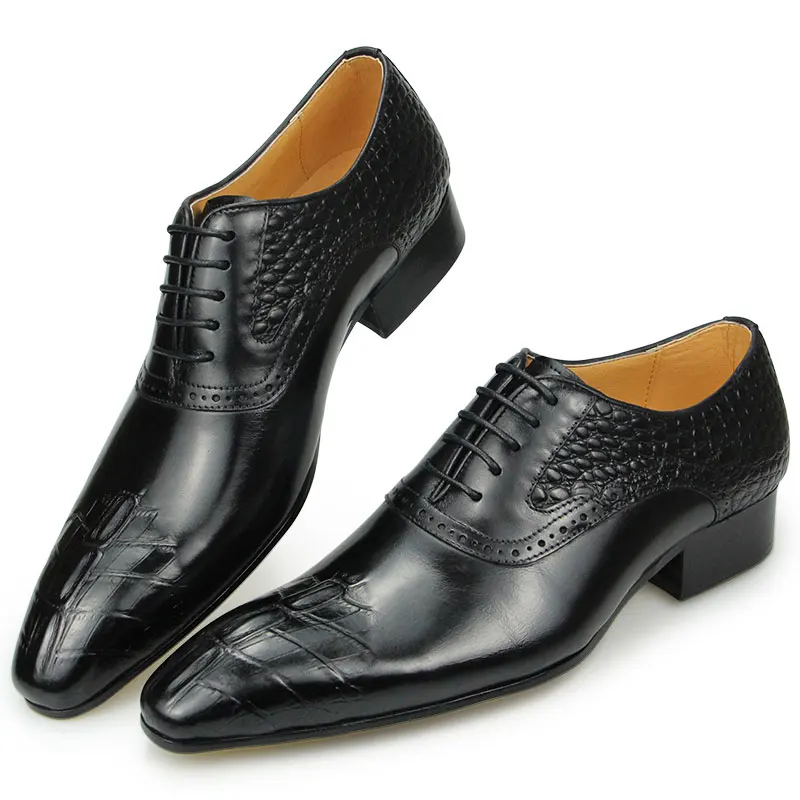 Men's Dress Shoes Luxury Brand 100%Handmade Genuine Cowhide Leather Wedding Business Office Italian Stylish Black Fast Delivery