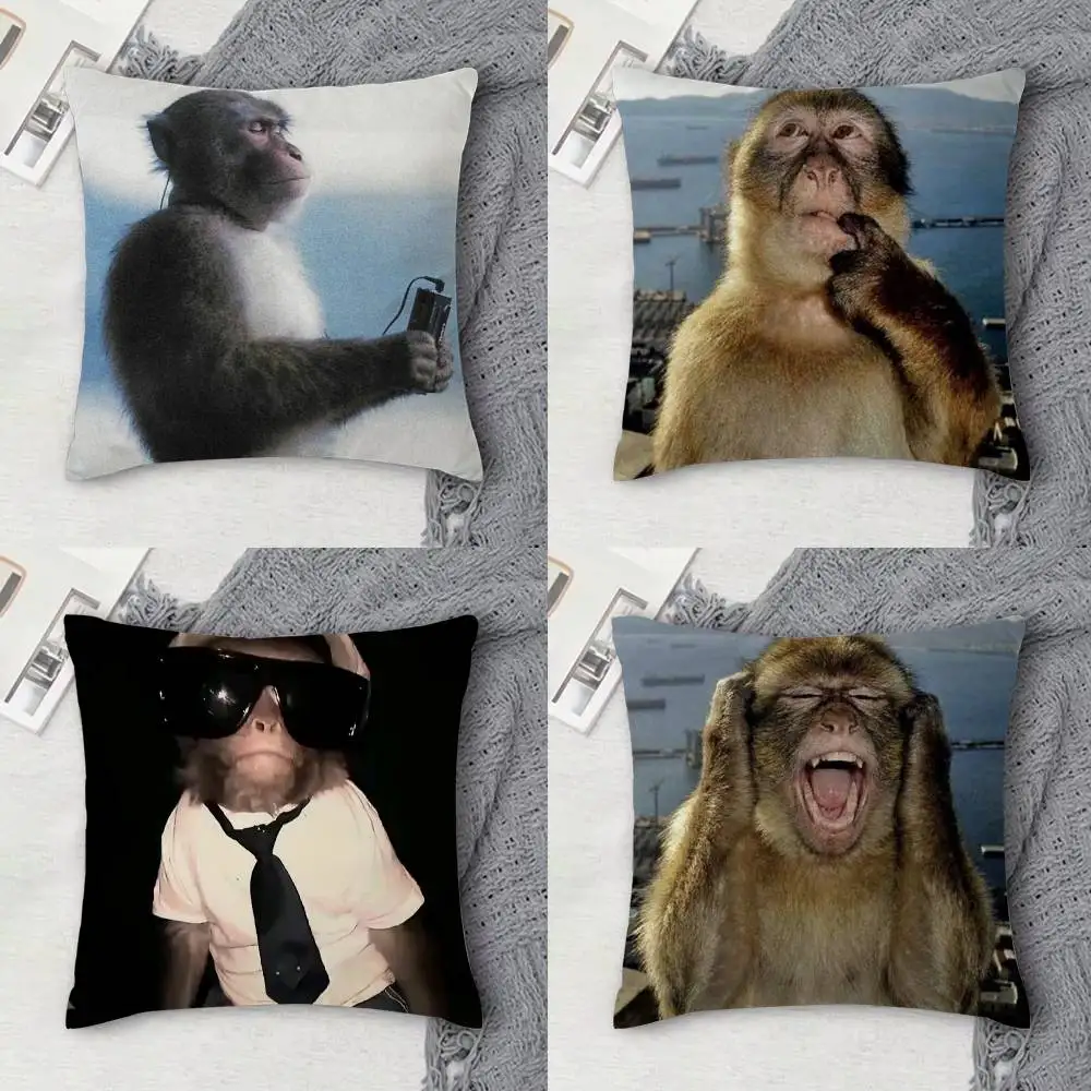 Monkey Music Sipping Meme Double-sided Printed Square Decorative Cushion Cover for Sofa Living Room Home Decor