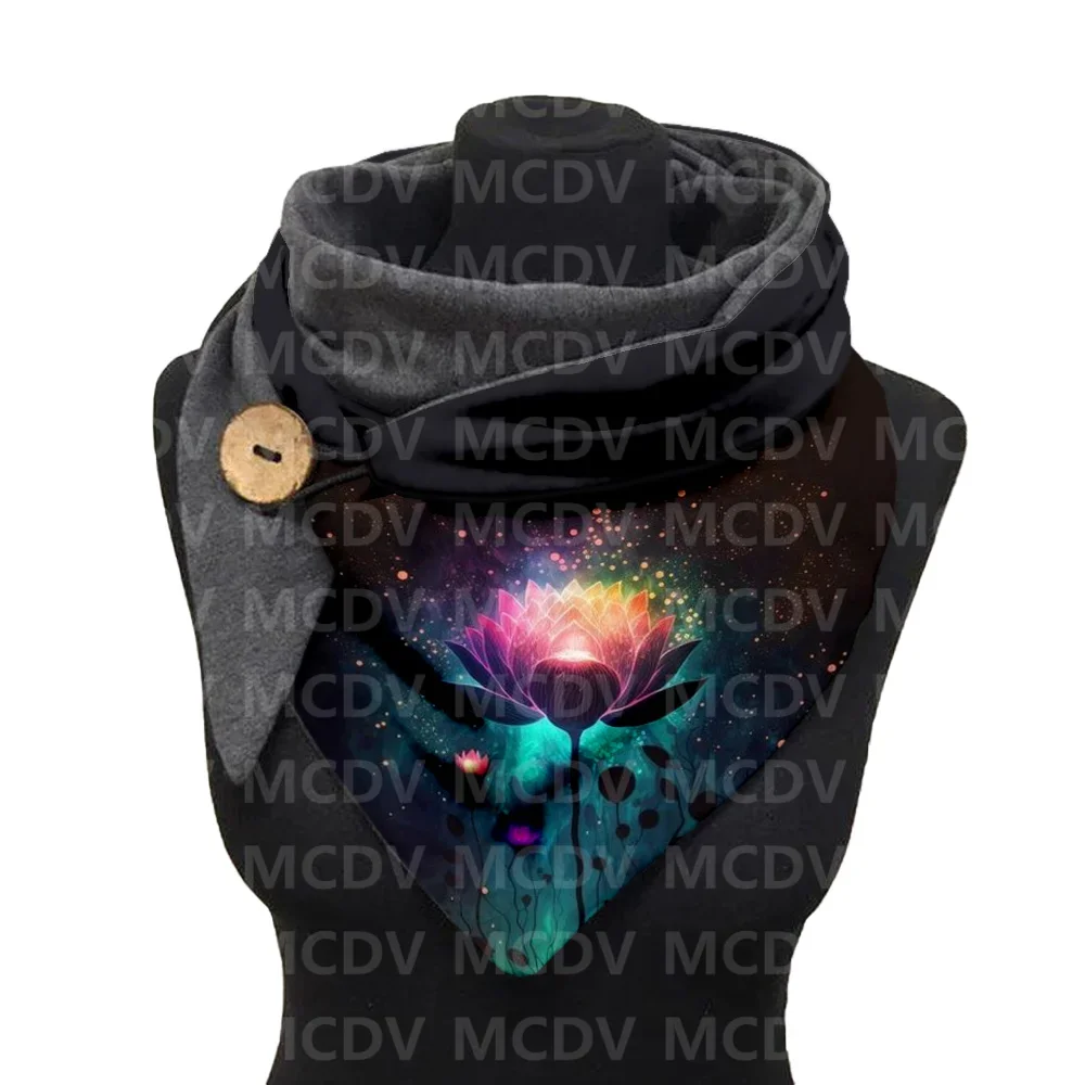 Yoga Lotus 3D Printed Warm Fleece Casual Scarf And Shawl for Women Warm and comfortable Scarf