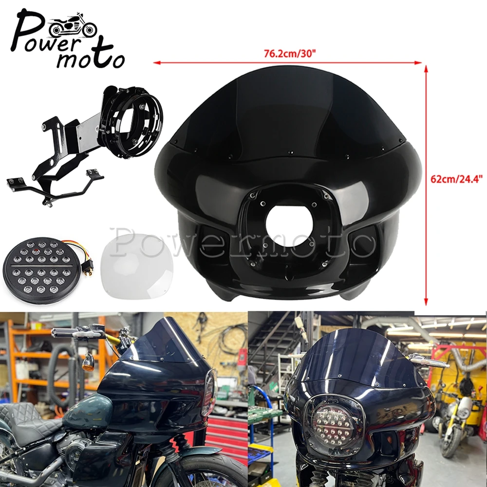 Front Widshield Cowl LED Headlight Windscreen Fairing For Harley Softail Heritage Classic FLHC FLHCS Street Bob FXBBS FXBB 18-23