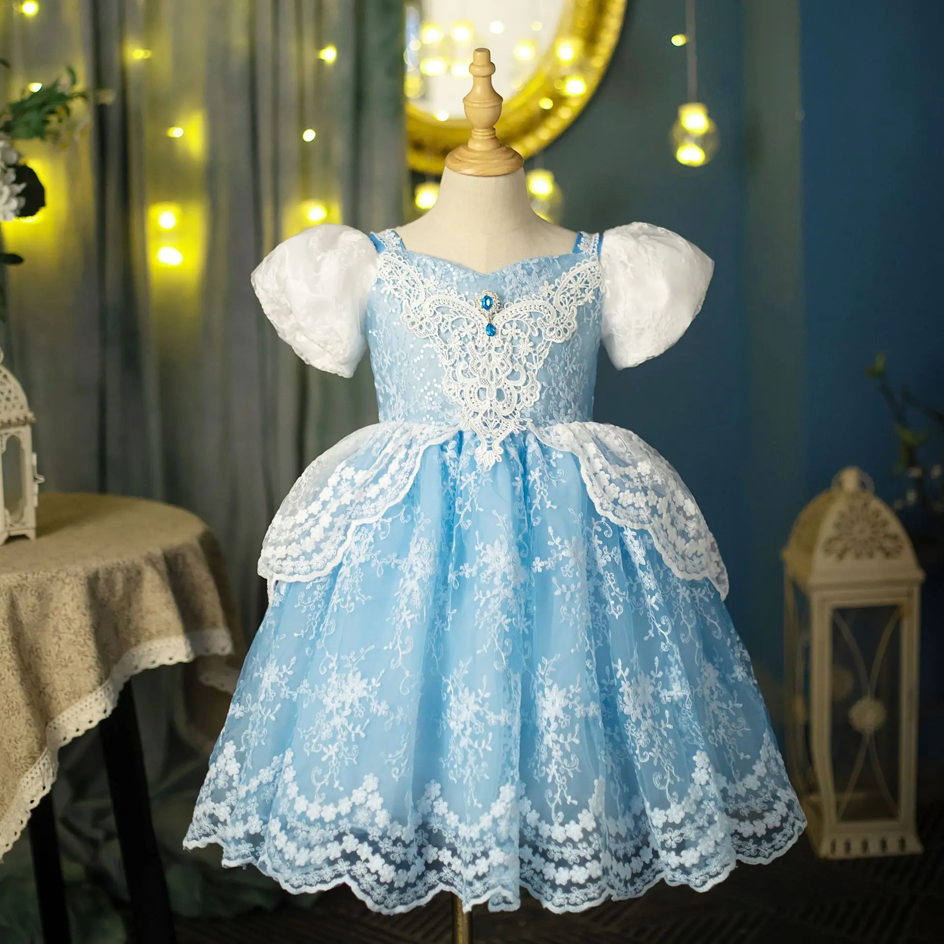 Cinderlla Dress For Girls Luxury Fluffy Lace Princess Costume Kids Halloween Carnival Cosplay Outfit Fantasy Fairy Disguise Sets