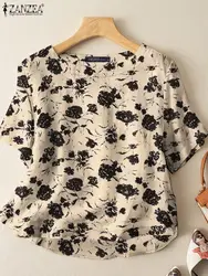 ZANZEA Vintage Floral Print Women Blouse 2024 Summer Elegant Half Sleeve O Neck Blusas Mujer Holiday Everyday Leisure Shirt Tops