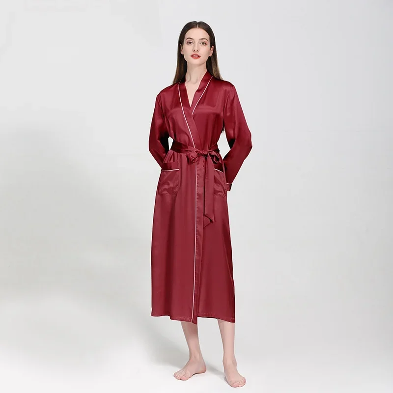 19Momme 100% Mulberry Silk Bridal Robe Soft Night Gown Belt Long Sleeve Luxury Dressing Gown Wedding Bathrobes Pure Silk Robe