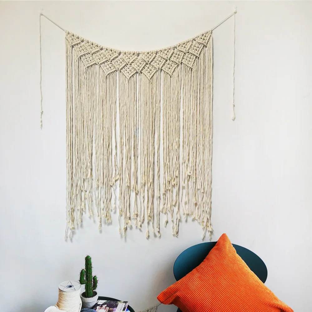 2 Size Hand Woven Tapestry Bohemian Macrame Wall Hanging Tapestry Window Door Curtains Wedding Background Home Decoration