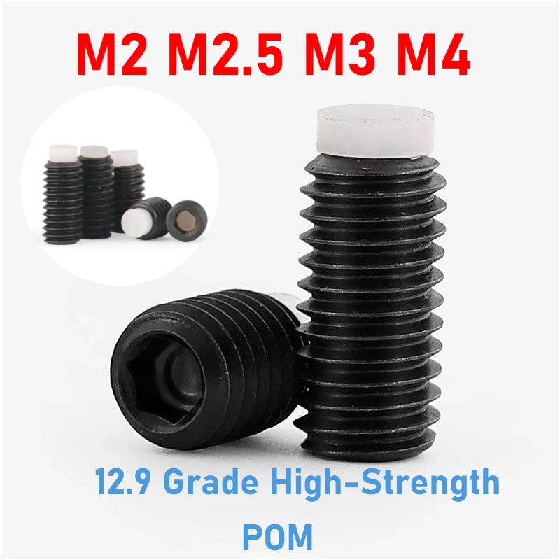 M2 M2.5 M3 M4 12.9 Grade High-Strength Hexagon Socket POM Dog Convex End Point Tip Grub Bolt Set Screw/Black Headless Bolt