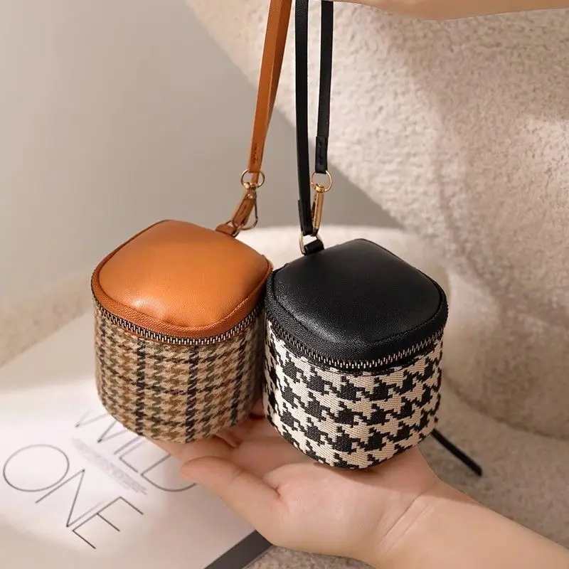 New Vintage Coin purse Wrist Bag Women's multifunctional large capacity organizer bucket Round Delicate zipper card bag