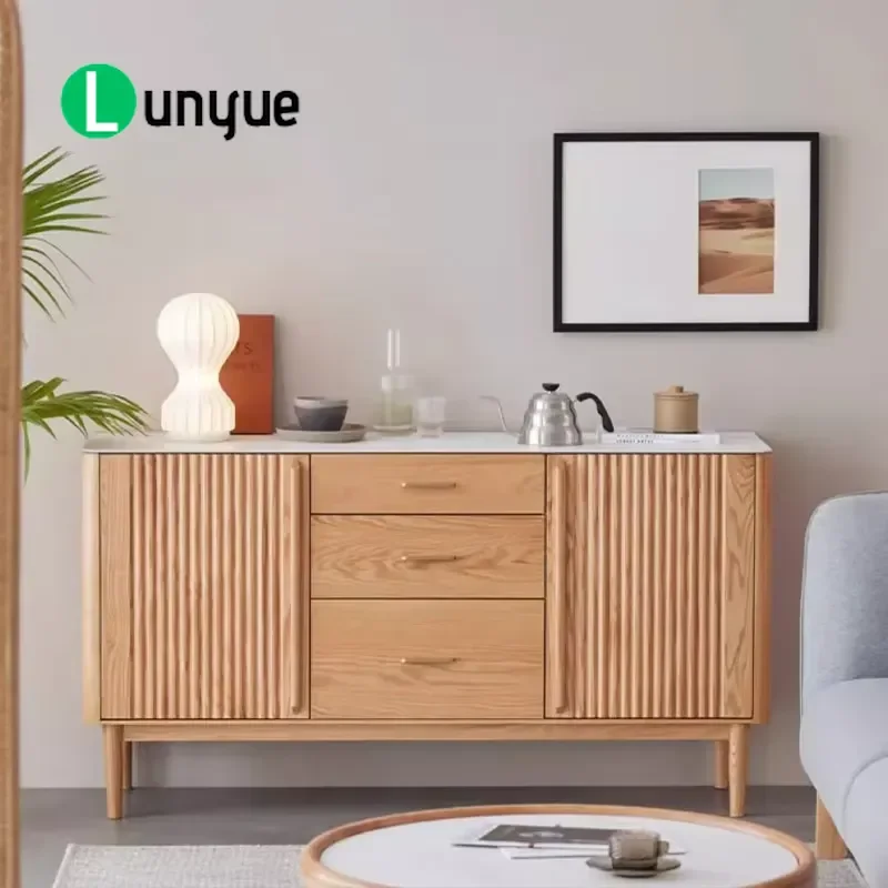 Modern Solid Wood Red Oak Living Room Storage Cabinet Locker Furniture Home Decor Durable Natural Grain Space Saving