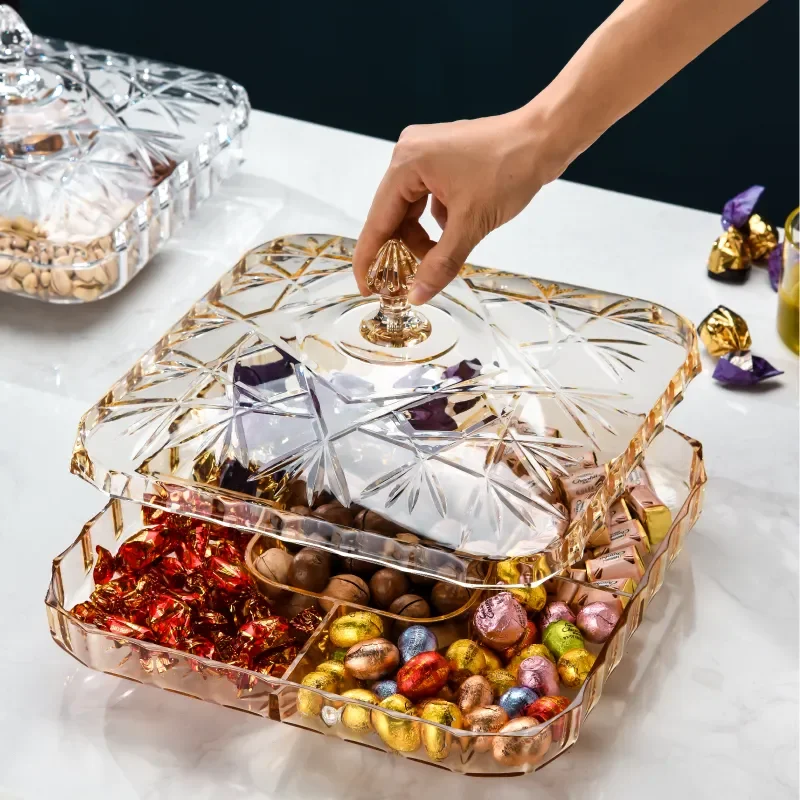 

Transparent Dried Fruit Box Compartment Living Room Plastic with Lid Dried Fruit Tray New Year Snack Box Nut Box Modern Creative