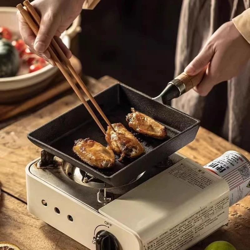 

1 шт. чугунная сковорода для жарки тамагояки, омлета, черная антипригарная сковорода для жарки яиц, блинов, кухонная кастрюля, крышка, газовая плита, индукционная