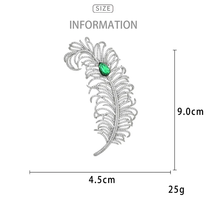 Modne broszki wielkie pióro wysokiej klasy luksusowe, w pełni inkrustowane z cyrkonią stanik dla mężczyzn i kobiet kurtka na prezent