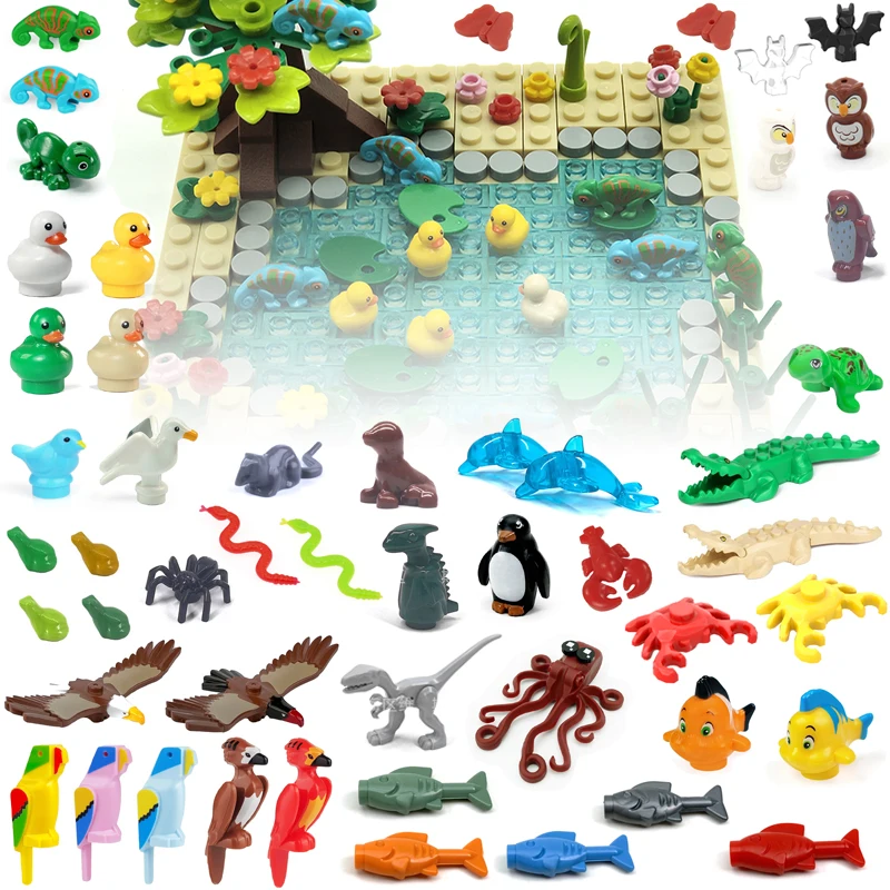 MOC Jungle Ocean Animal Parts Building Blocks Farm Bricks Toys Dinosaur Owl Snake Eagle Spider Fish Compatible With LEGO