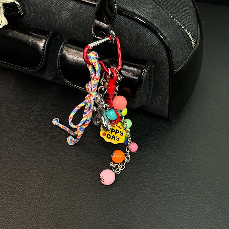 

Ins Rainbow Beads Novel Personalized Bag Charms Hanging Chain Car Phone Case Key Bag Pendant For Men And Women Hanging Chain