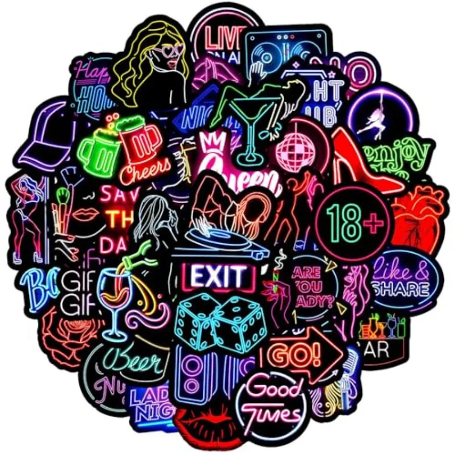 50Pcs Party Neon Stickers Waterproof Vinyl Graffiti Stickers for Laptop Water Bottle Kindle Suitcase Bicycle Notebooks Scrapboo view 6