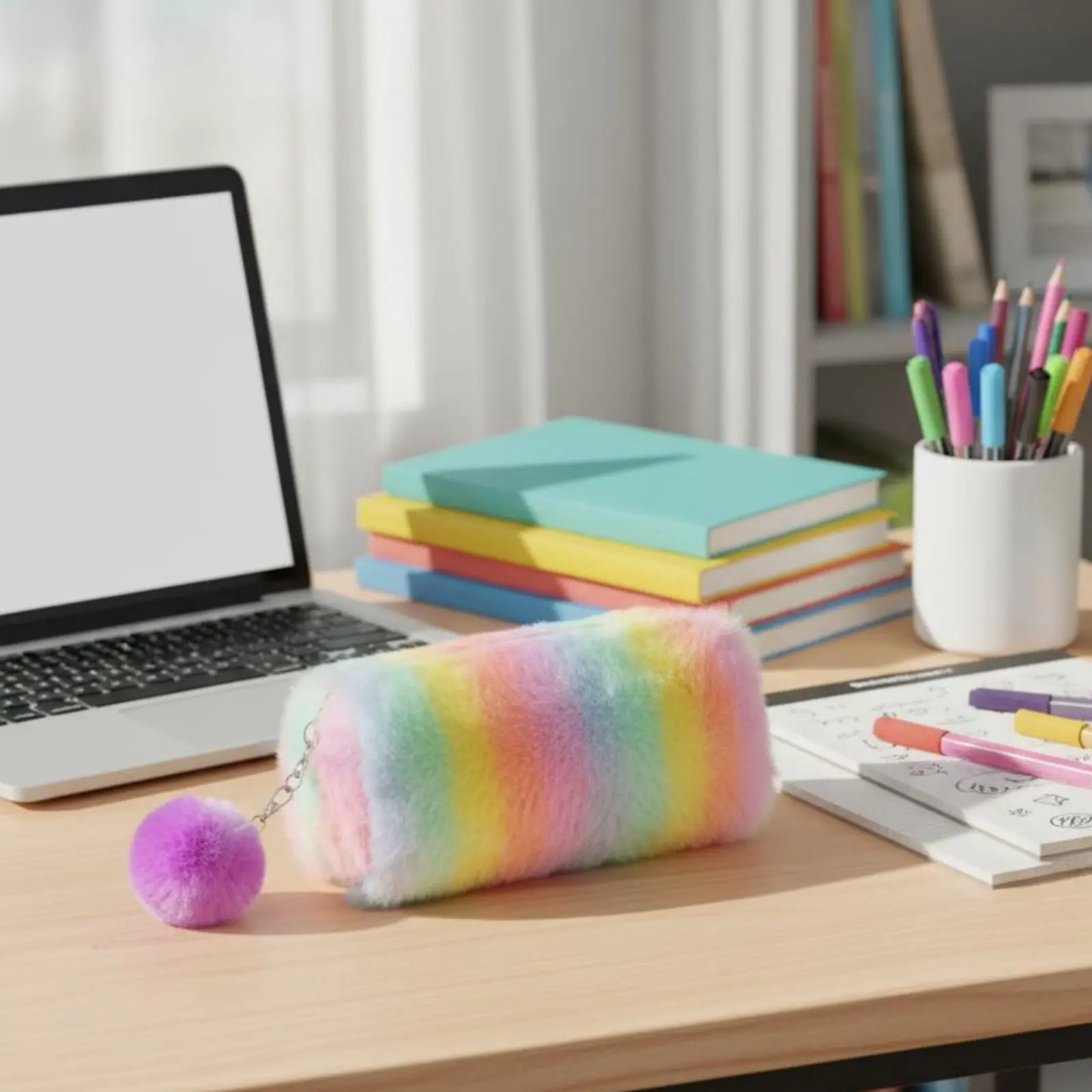 

Красочный пушистый пенал для канцелярских принадлежностей большой вместимости