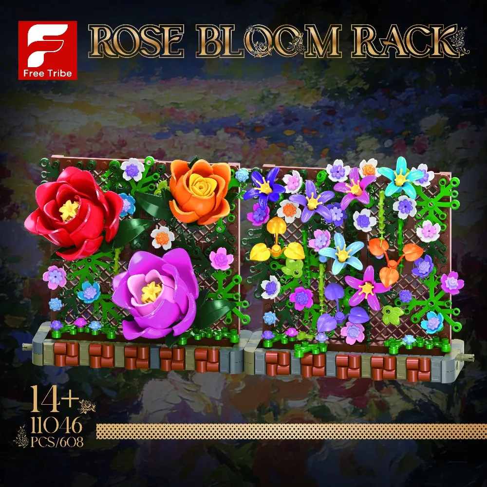 608pcs Flower Basket Rose Bloom Rack Garden Fence Floral Brick Set Creative Model DIY Assembly Toy Home Decor Girl Gift