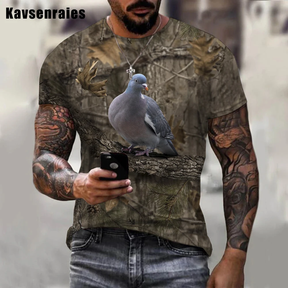 New Summer Camouflage Hunting Animals Wild Pigeon 3D T-shirt Fashion Casual Oversized Men\'s T Shirt Women\'s Short Sleeve Tops