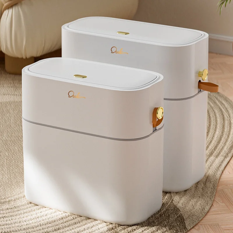 Household step-on lidded trash can, bathroom-specific, also suitable for living room and kitchen; hands-free, large-capacity