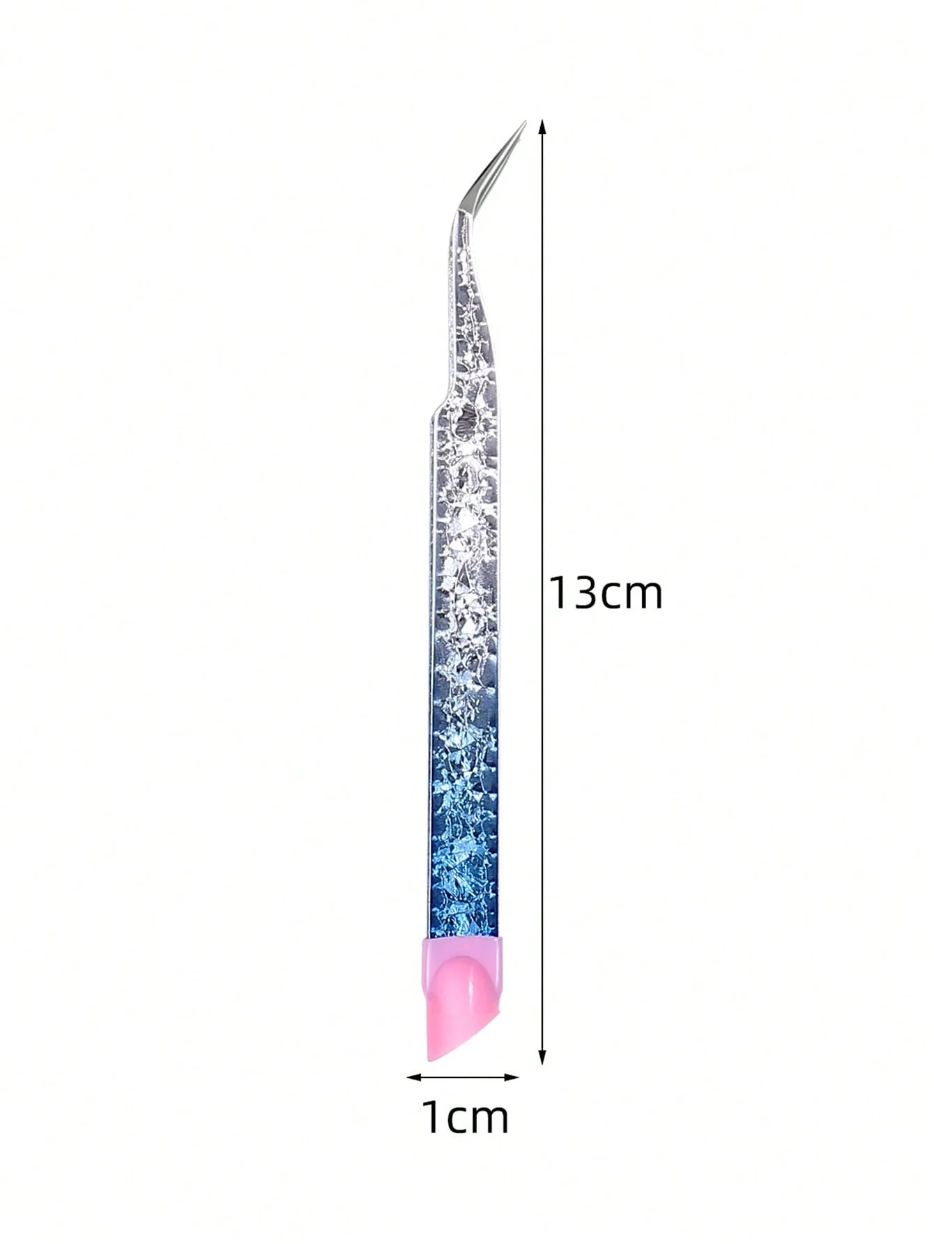 1pcs Blue Gradient Crackle Nail Art Tweezers - Stainless Steel Angled Precision Tool for Rhinestones, Charms & Nail Decorations