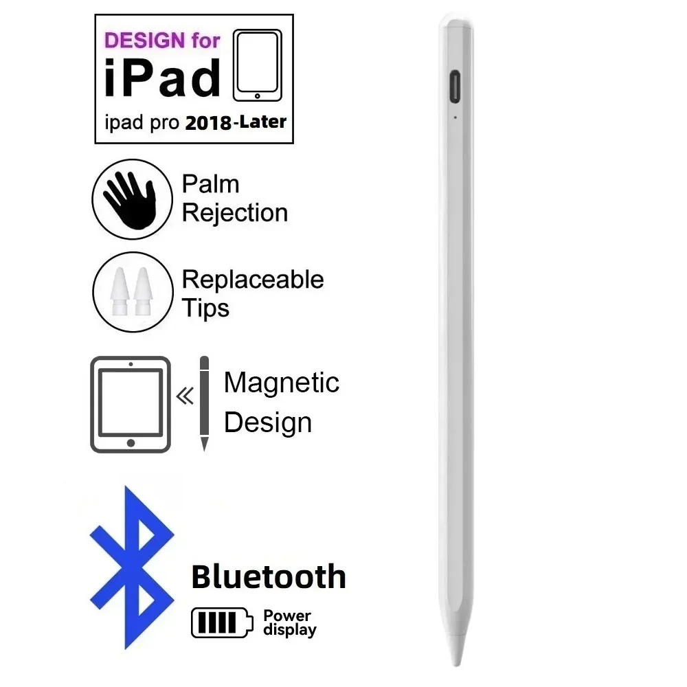 YP Bluetooth Stylus for IPad 10th Pro11 Air5 Mini and Higher Versions for Apple Pencil 2/1, with Palm Suppression Power Display