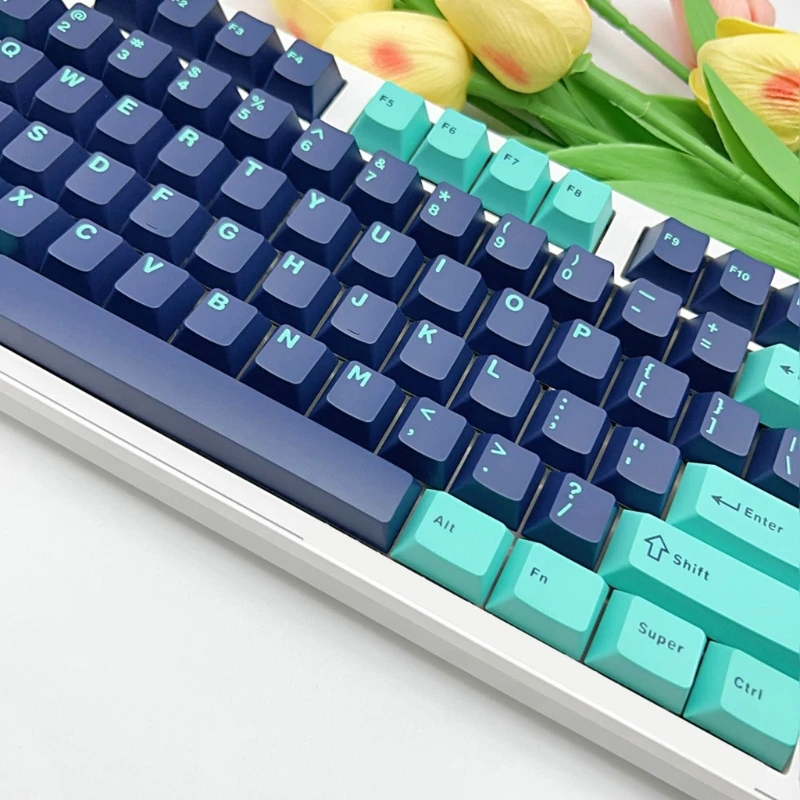 121PCS Keycaps Two-color Blue Black CherryProfile Keycap For 61 64 68 84 96 980 Mechanical Keyboard Keycaps Thick PBT H8WD