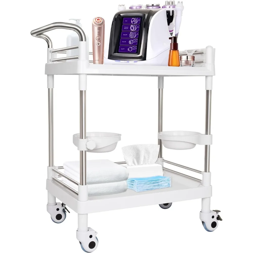 

Mobile Utility Cart with Wheels Professional Medical Trolley Carts 220 Lbs Load and Stainless Steel Esthetician Storage Cart